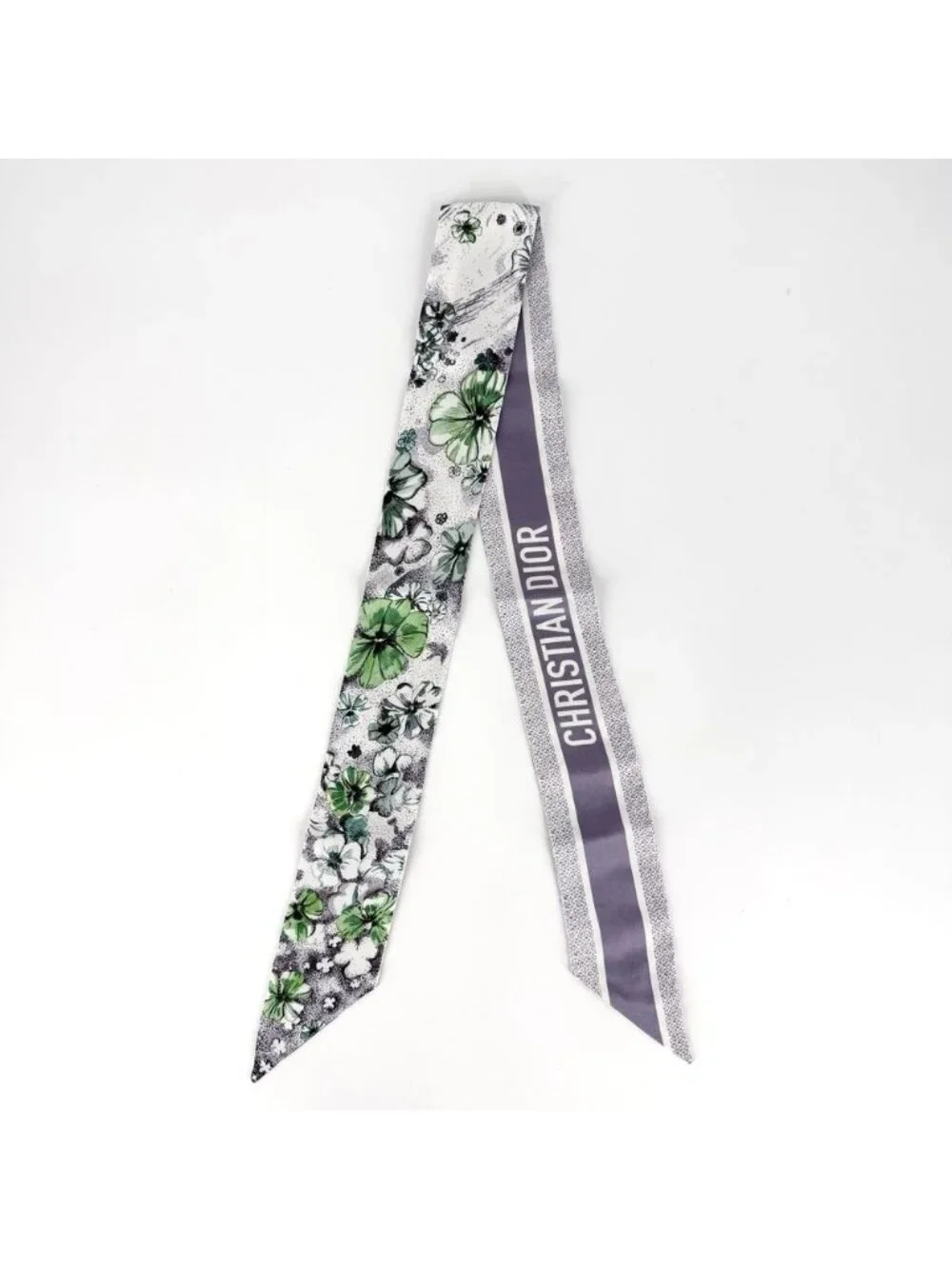 Dior Scarf Mitzah Floral Pattern Silk Green Gray